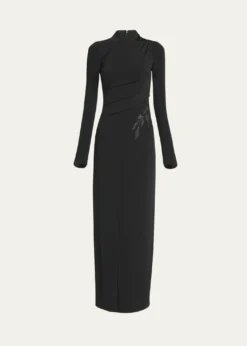 Giorgio ArmaniJersey Column Gown with Beaded Floral Hip Detail