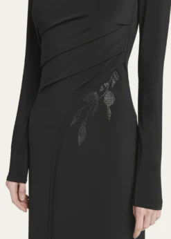 Giorgio ArmaniJersey Column Gown with Beaded Floral Hip Detail