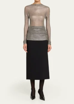 Giorgio ArmaniLaminated Mesh Long-Sleeve Top