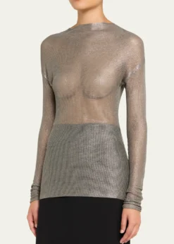 Giorgio ArmaniLaminated Mesh Long-Sleeve Top