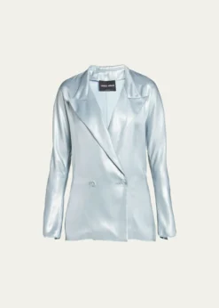 Giorgio ArmaniLaminated Satin Double-Breast Blazer