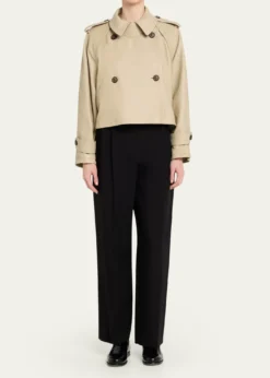 Giorgio ArmaniLeather Double-Breasted Boxy Trench Jacket