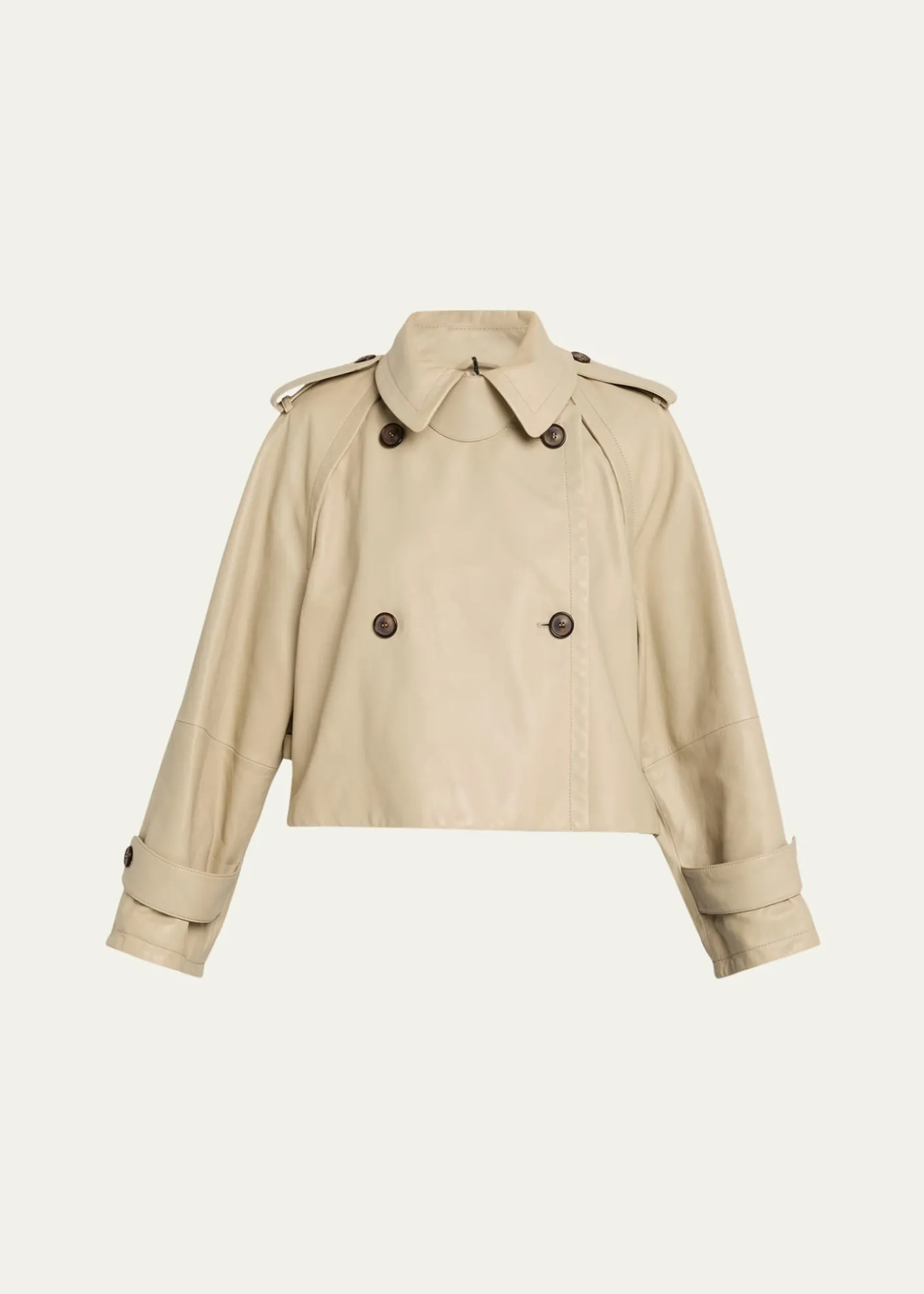 Giorgio ArmaniLeather Double-Breasted Boxy Trench Jacket