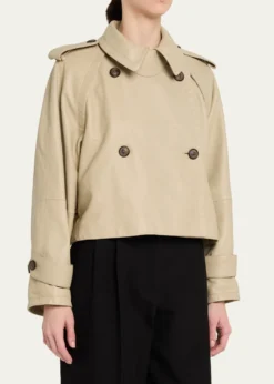 Giorgio ArmaniLeather Double-Breasted Boxy Trench Jacket