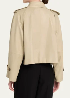 Giorgio ArmaniLeather Double-Breasted Boxy Trench Jacket