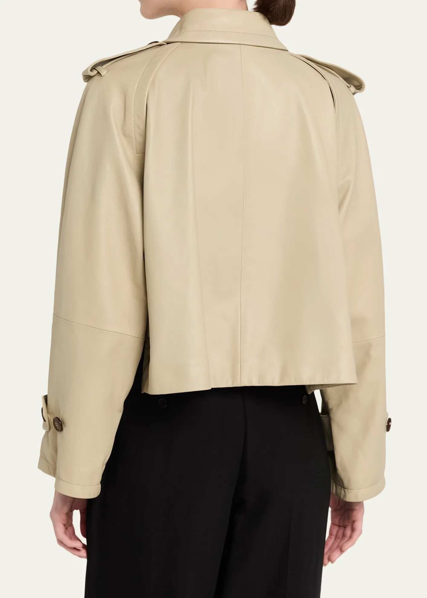 Giorgio ArmaniLeather Double-Breasted Boxy Trench Jacket