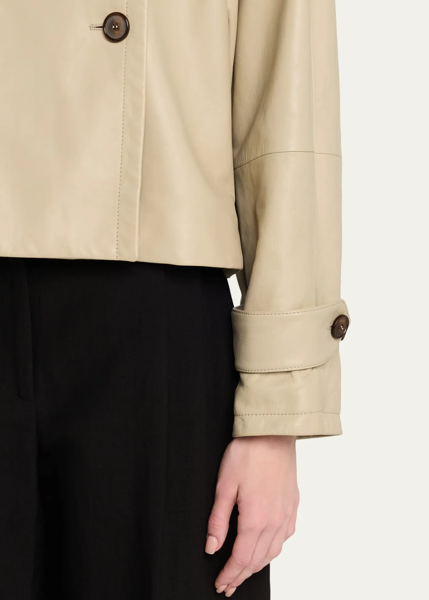 Giorgio ArmaniLeather Double-Breasted Boxy Trench Jacket