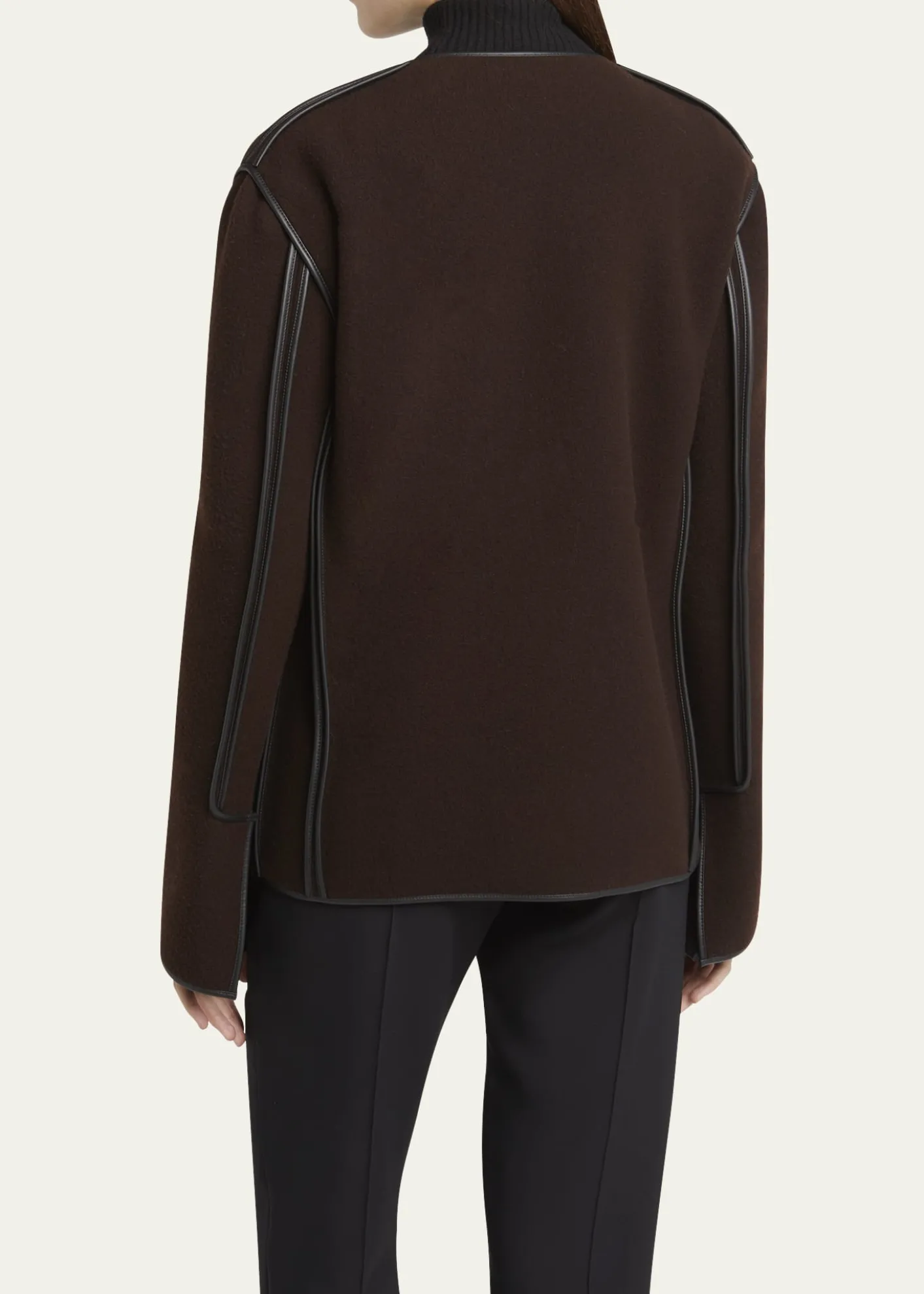 Giorgio ArmaniLeather Piping Cashmere Fleece Short Coat