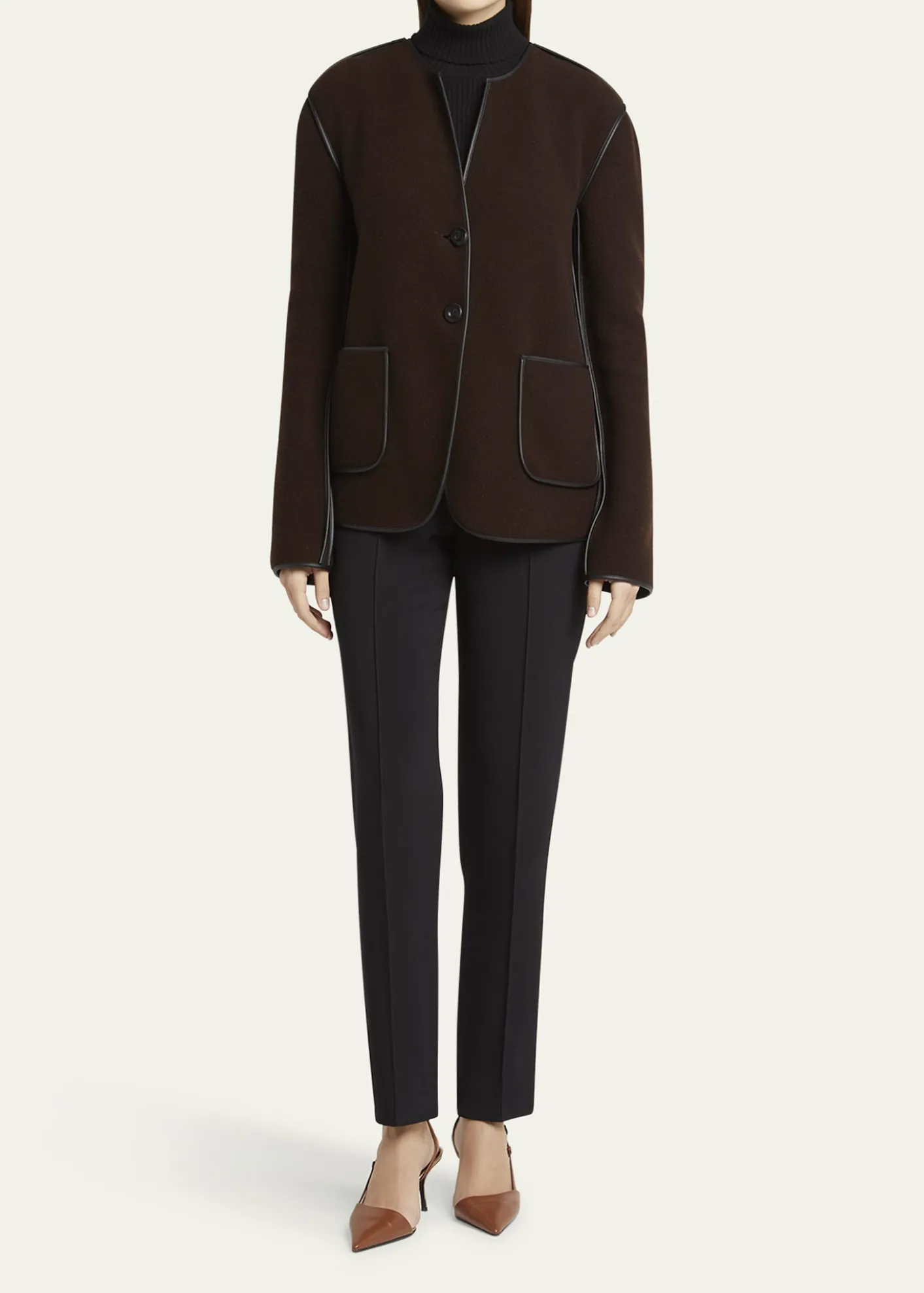 Giorgio ArmaniLeather Piping Cashmere Fleece Short Coat