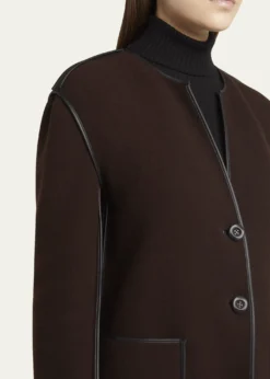 Giorgio ArmaniLeather Piping Cashmere Fleece Short Coat