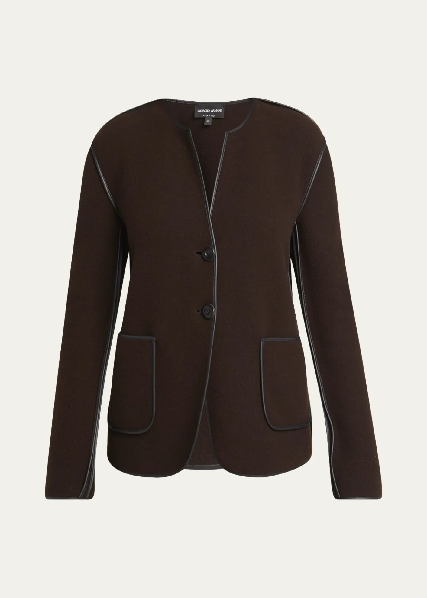 Giorgio ArmaniLeather Piping Cashmere Fleece Short Coat