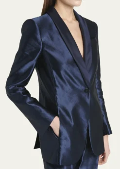 Giorgio ArmaniLinen Silk Single-Button Blazer Jacket