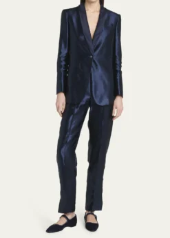 Giorgio ArmaniLinen Silk Single-Button Blazer Jacket