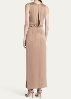 Giorgio ArmaniLong Crossover Back Slit Silk Dress