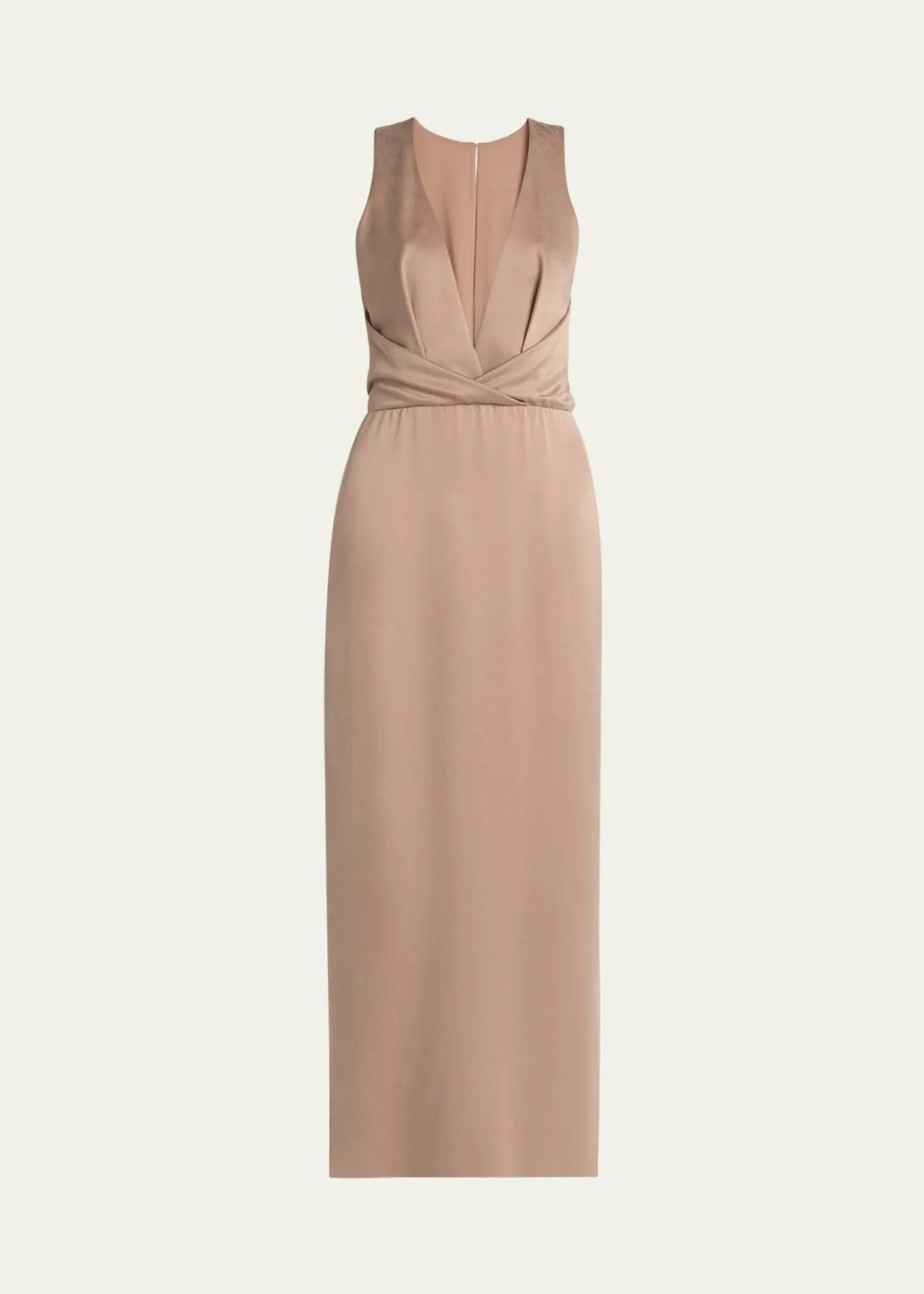 Giorgio ArmaniLong Crossover Back Slit Silk Dress
