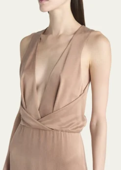 Giorgio ArmaniLong Crossover Back Slit Silk Dress
