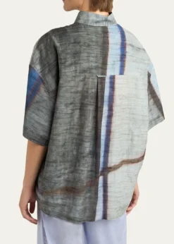 Giorgio ArmaniMen's Abstract Cotton and Silk Short-Sleeve Shirt