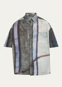Giorgio ArmaniMen's Abstract Cotton and Silk Short-Sleeve Shirt