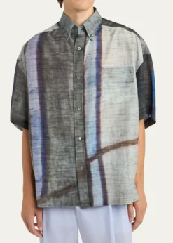 Giorgio ArmaniMen's Abstract Cotton and Silk Short-Sleeve Shirt