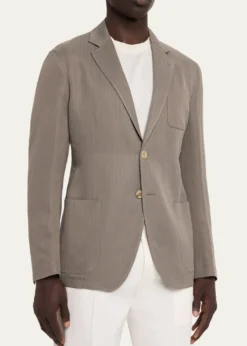 Giorgio ArmaniMen's Chevron Cupro Patch-Pocket Blazer