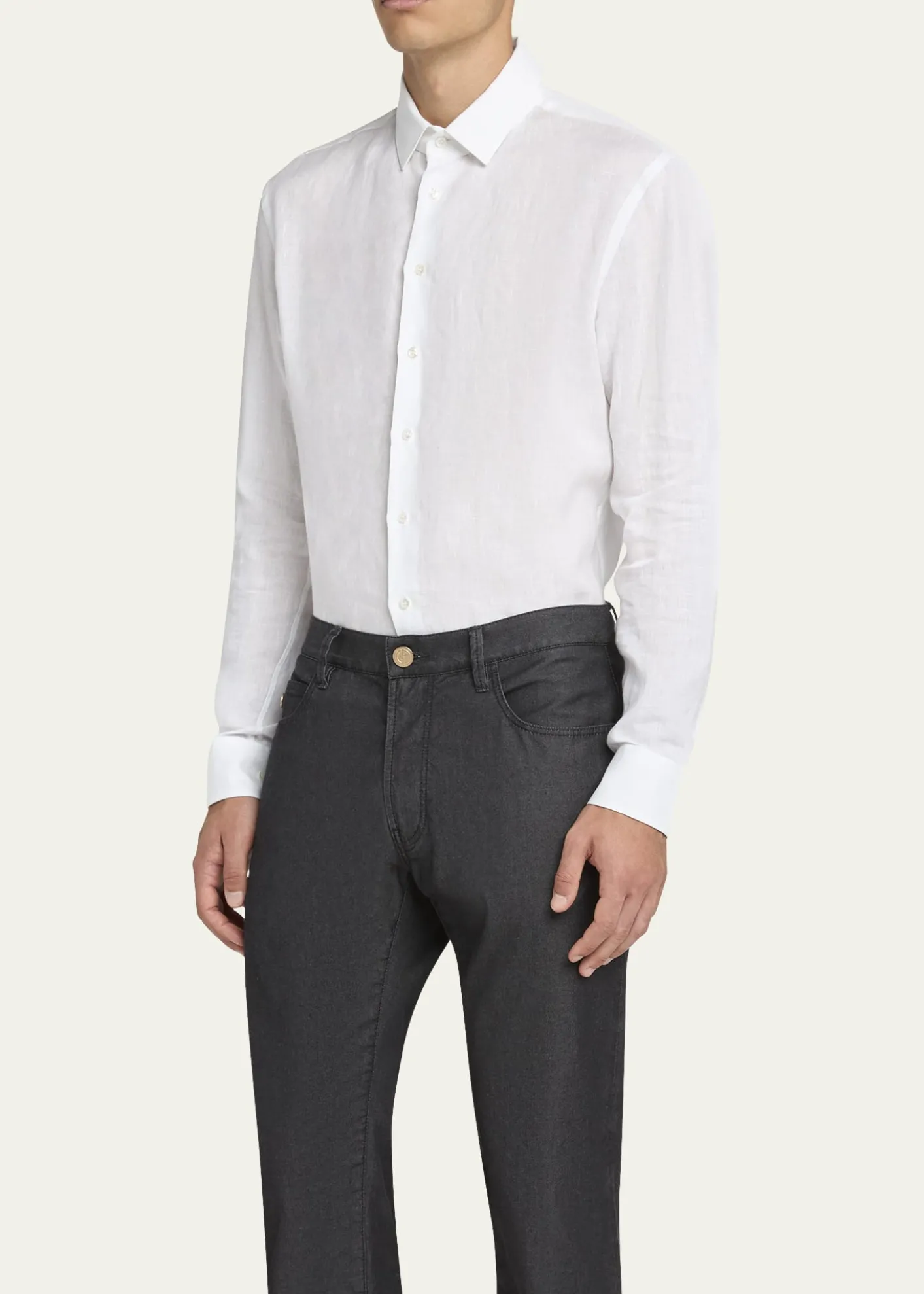 Giorgio ArmaniMen's Classic Solid Linen Sport Shirt