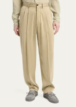 Giorgio ArmaniMen's Cotton and Lyocell Straight-Leg Pleated Trousers