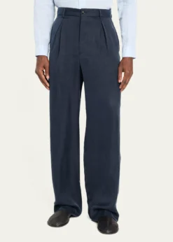 Giorgio ArmaniMen's Cotton and Lyocell Pleated Wide-Leg Trousers