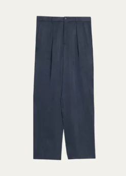 Giorgio ArmaniMen's Cotton and Lyocell Pleated Wide-Leg Trousers