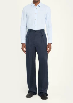 Giorgio ArmaniMen's Cotton and Lyocell Pleated Wide-Leg Trousers