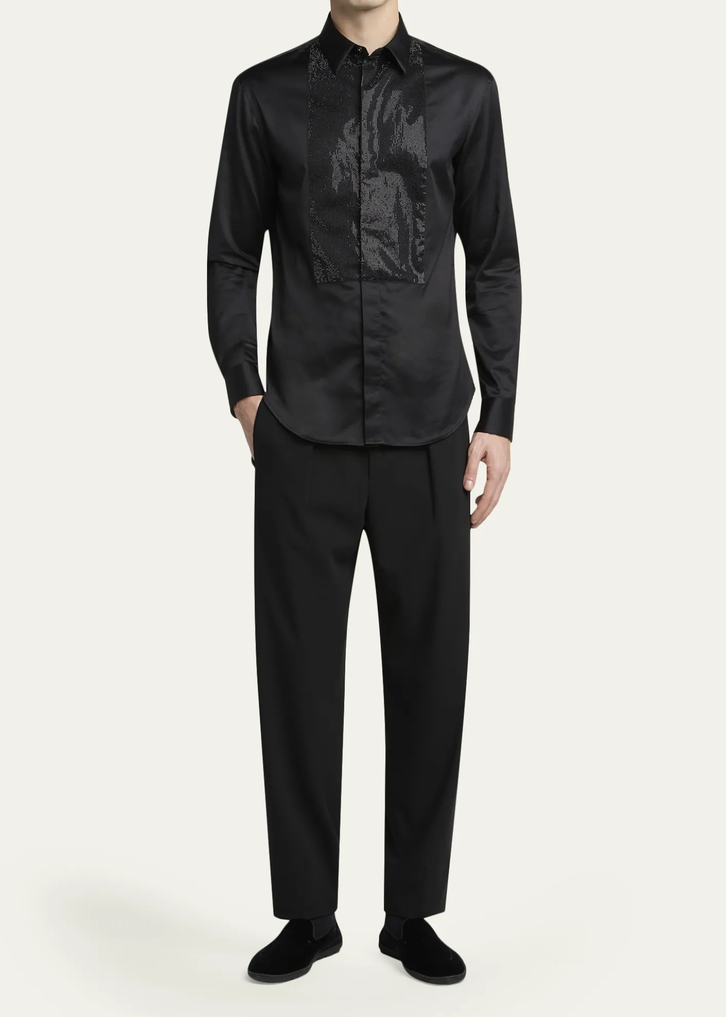 Giorgio ArmaniMen's Crystal Bib Front Cotton Dress Shirt