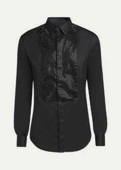 Giorgio ArmaniMen's Crystal Bib Front Cotton Dress Shirt