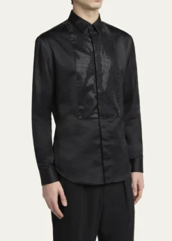 Giorgio ArmaniMen's Crystal Bib Front Cotton Dress Shirt