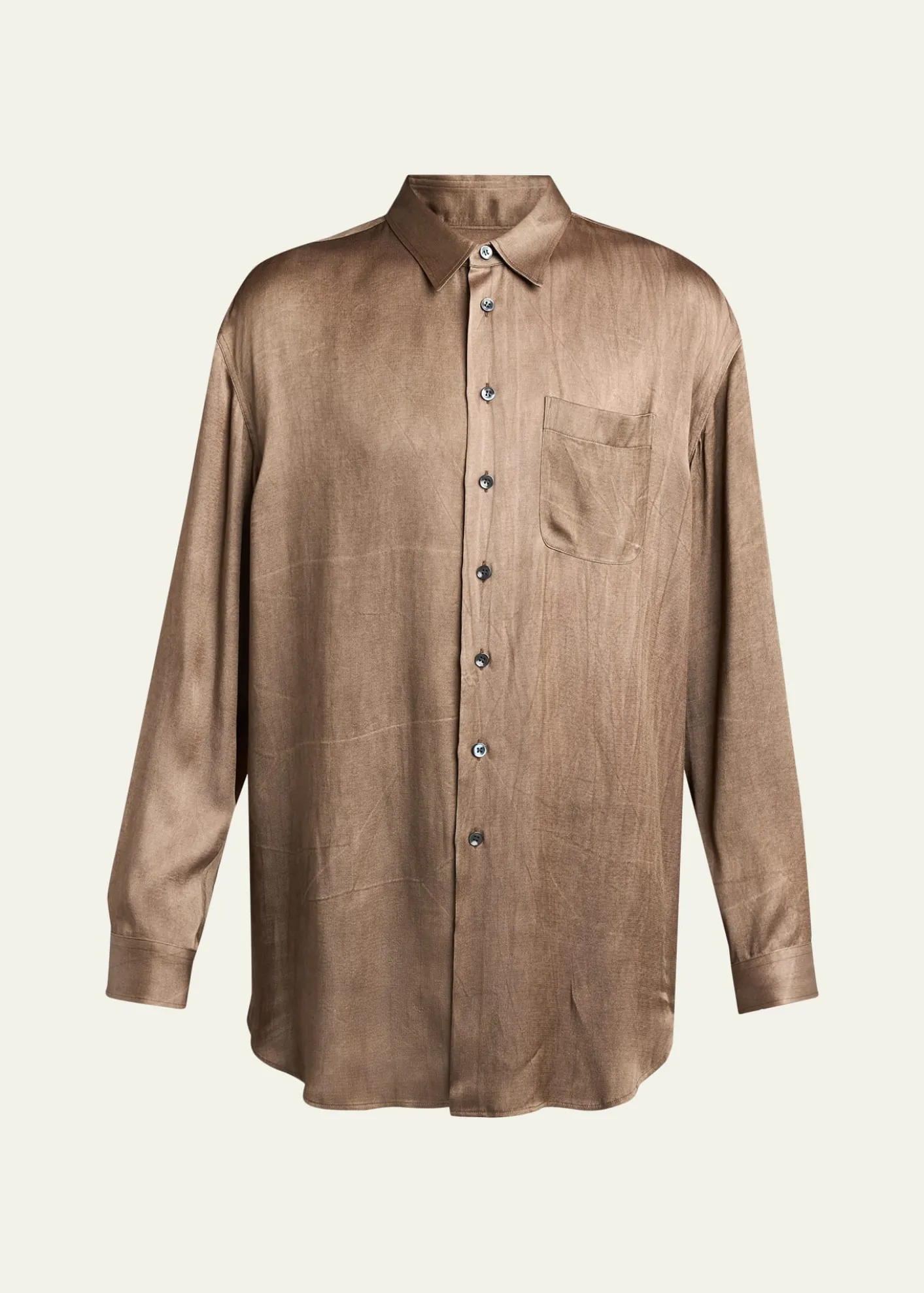 Giorgio ArmaniMen's Dyed Satin Oversized Button-Down Shirt with Pocket