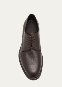 Giorgio ArmaniMens Grained Calf Leather Rubber-Sole Derby Shoes