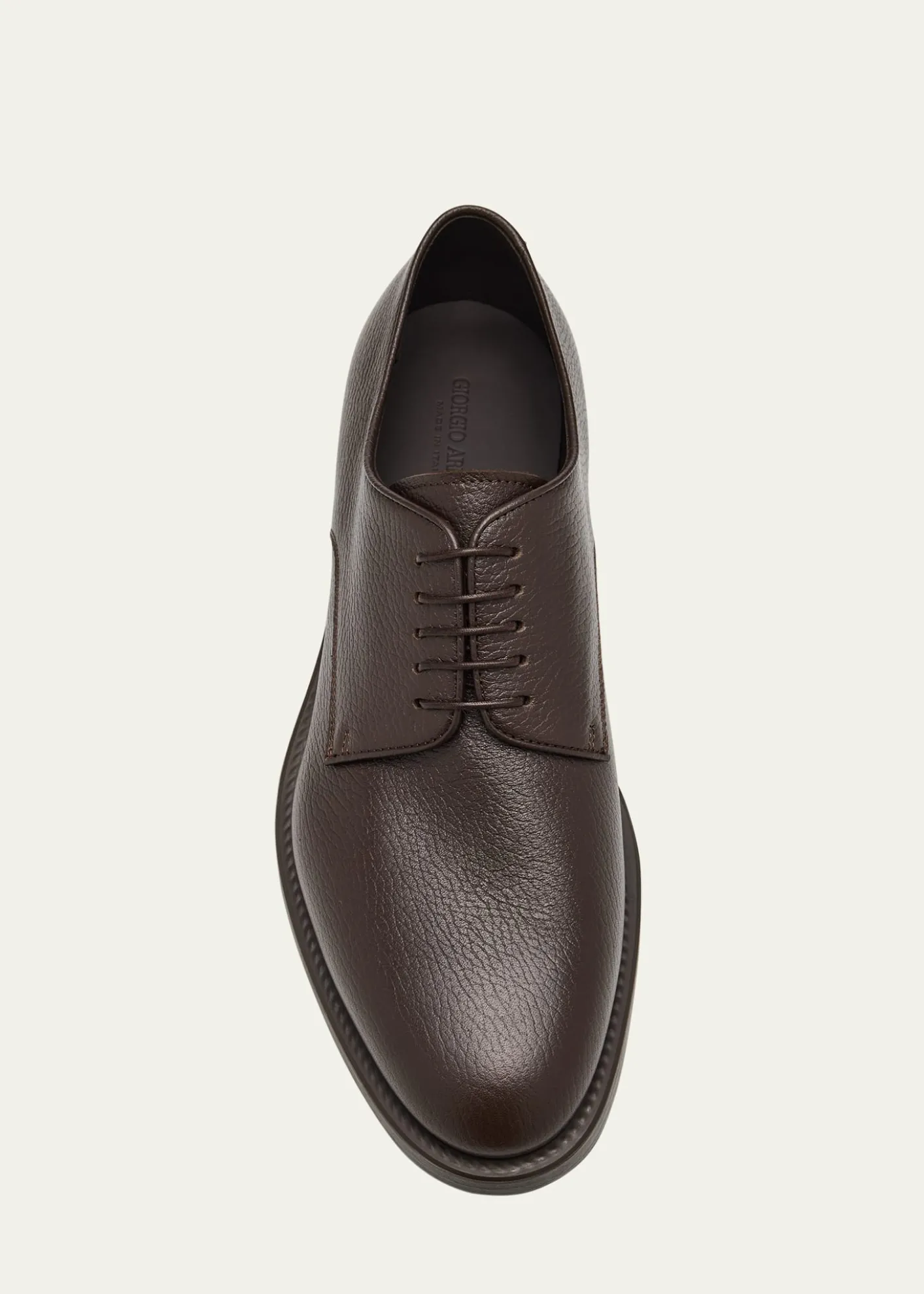 Giorgio ArmaniMens Grained Calf Leather Rubber-Sole Derby Shoes