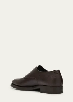 Giorgio ArmaniMens Grained Calf Leather Rubber-Sole Derby Shoes
