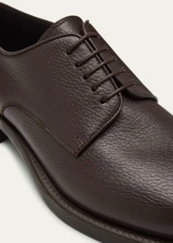Giorgio ArmaniMens Grained Calf Leather Rubber-Sole Derby Shoes