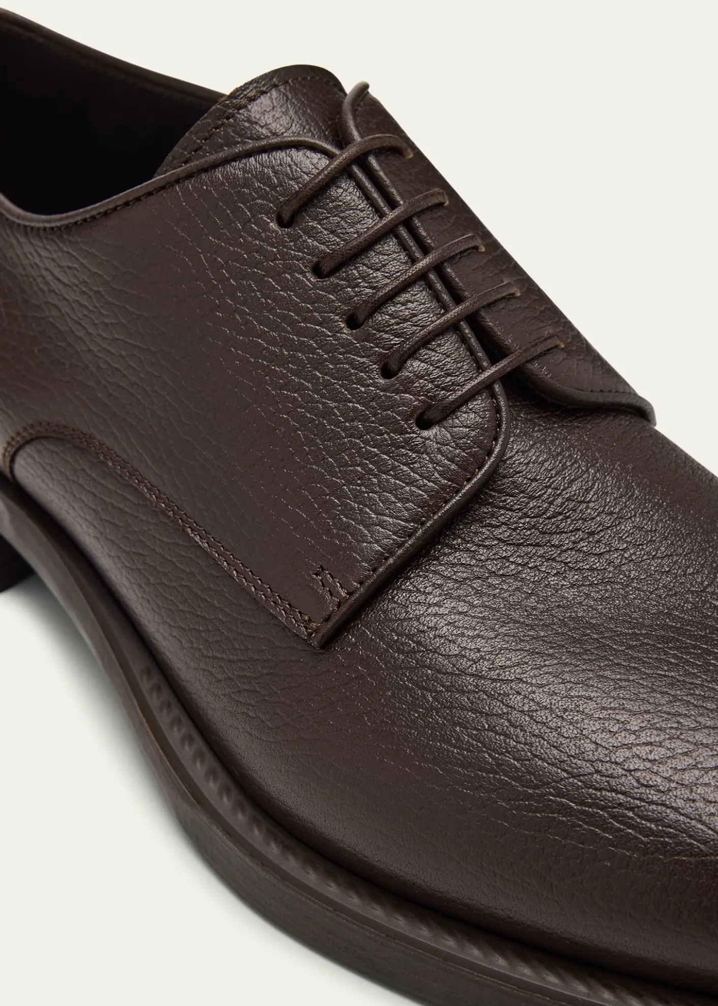 Giorgio ArmaniMens Grained Calf Leather Rubber-Sole Derby Shoes