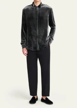 Giorgio ArmaniMen's Herringbone Velvet Concealed-Placket Tuxedo Shirt