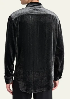 Giorgio ArmaniMen's Herringbone Velvet Concealed-Placket Tuxedo Shirt