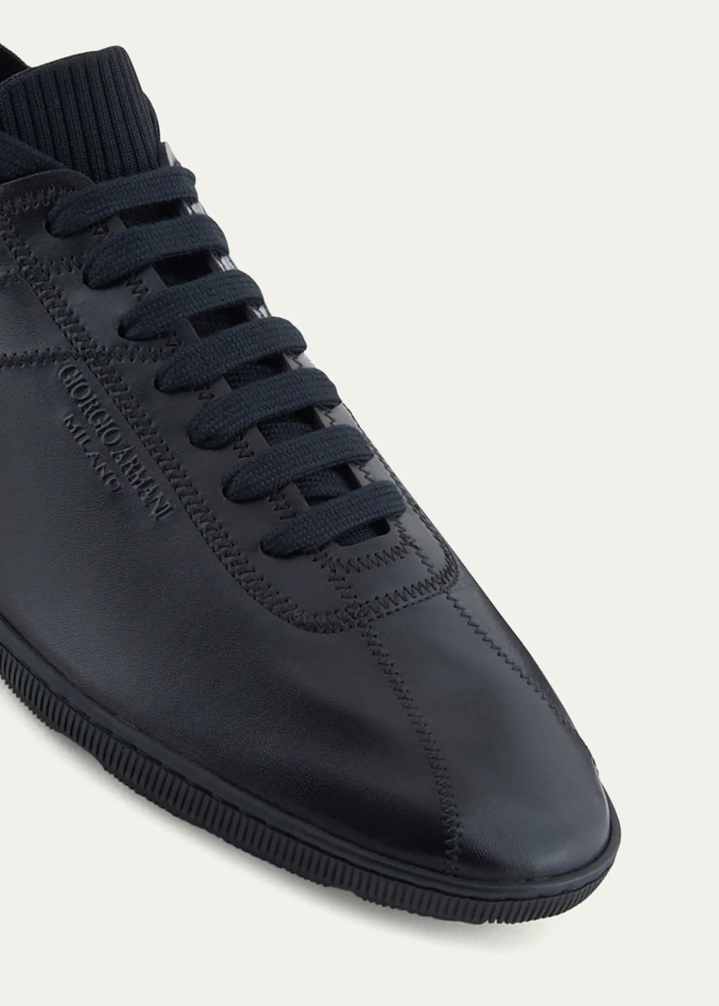 Giorgio ArmaniMen's Leather Knit-Lining Low-Top Sneakers