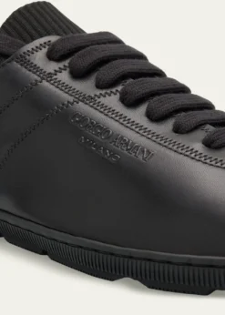 Giorgio ArmaniMen's Leather Tonal Knit Low-Top Sneakers