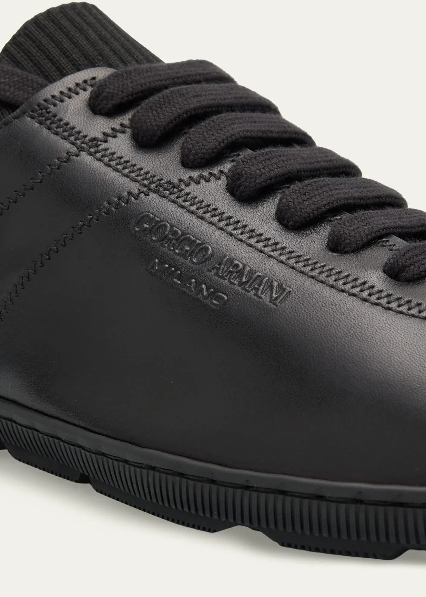 Giorgio ArmaniMen's Leather Tonal Knit Low-Top Sneakers
