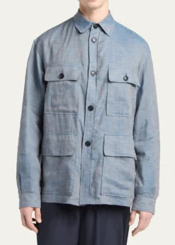 Giorgio ArmaniMen's Linen Flap-Pocket Field Jacket