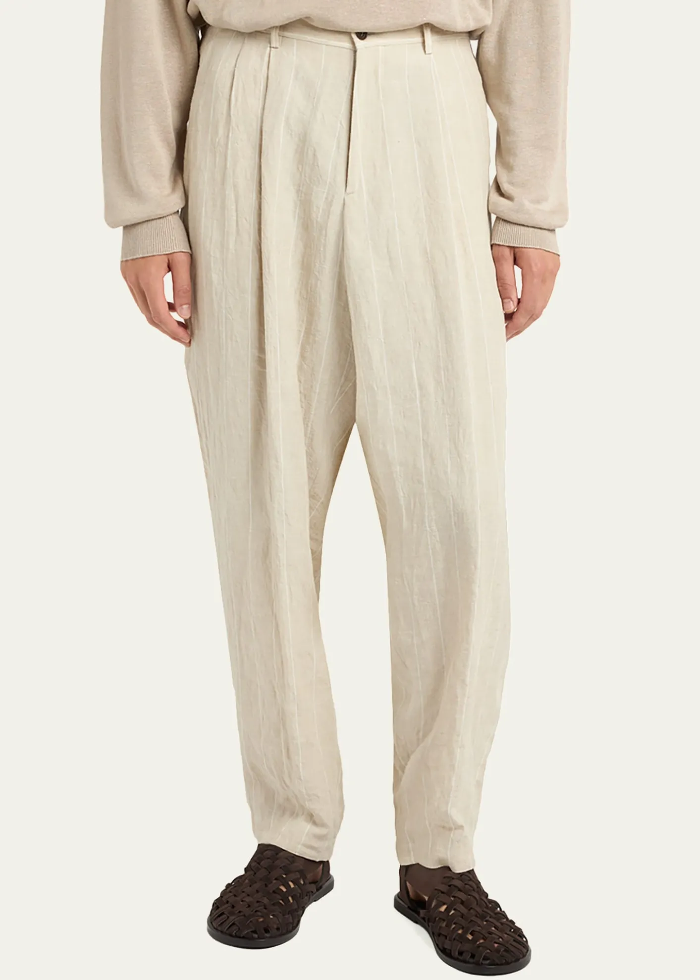 Giorgio ArmaniMen's Linen Hairline Pleated Trousers