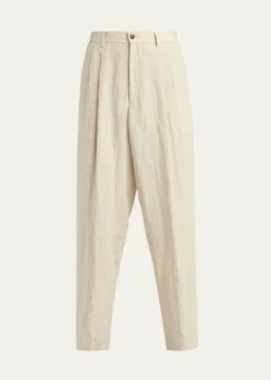 Giorgio ArmaniMen's Linen Hairline Pleated Trousers