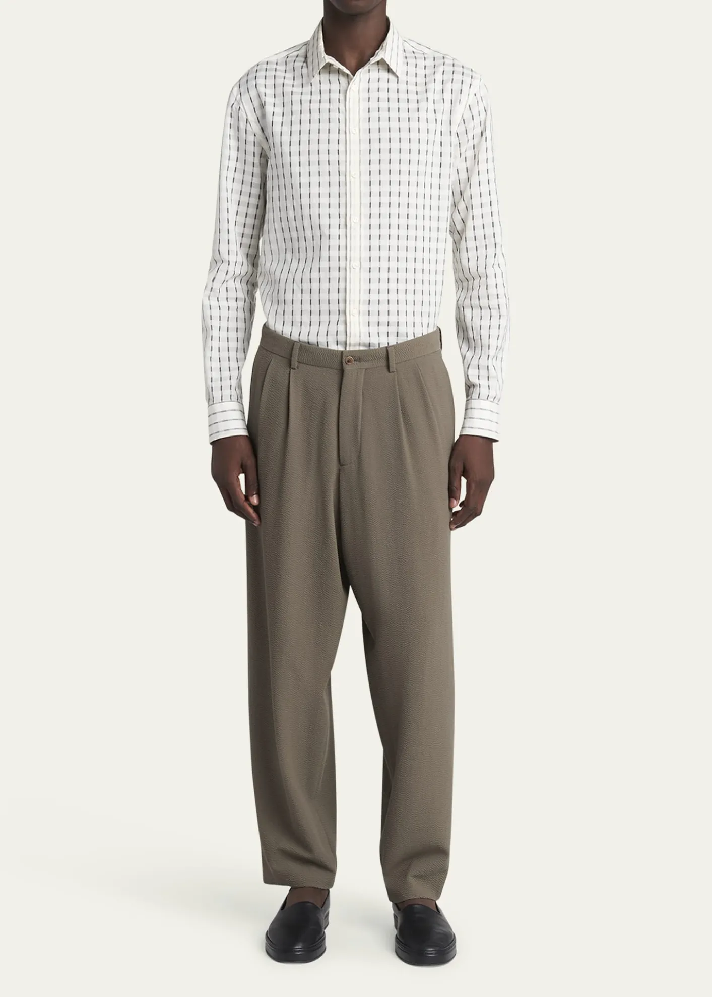 Giorgio ArmaniMen's Pleated Wool Stretch Seersucker Trousers