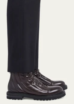 Giorgio ArmaniMen's Quilted Leather Lace-Up Boots