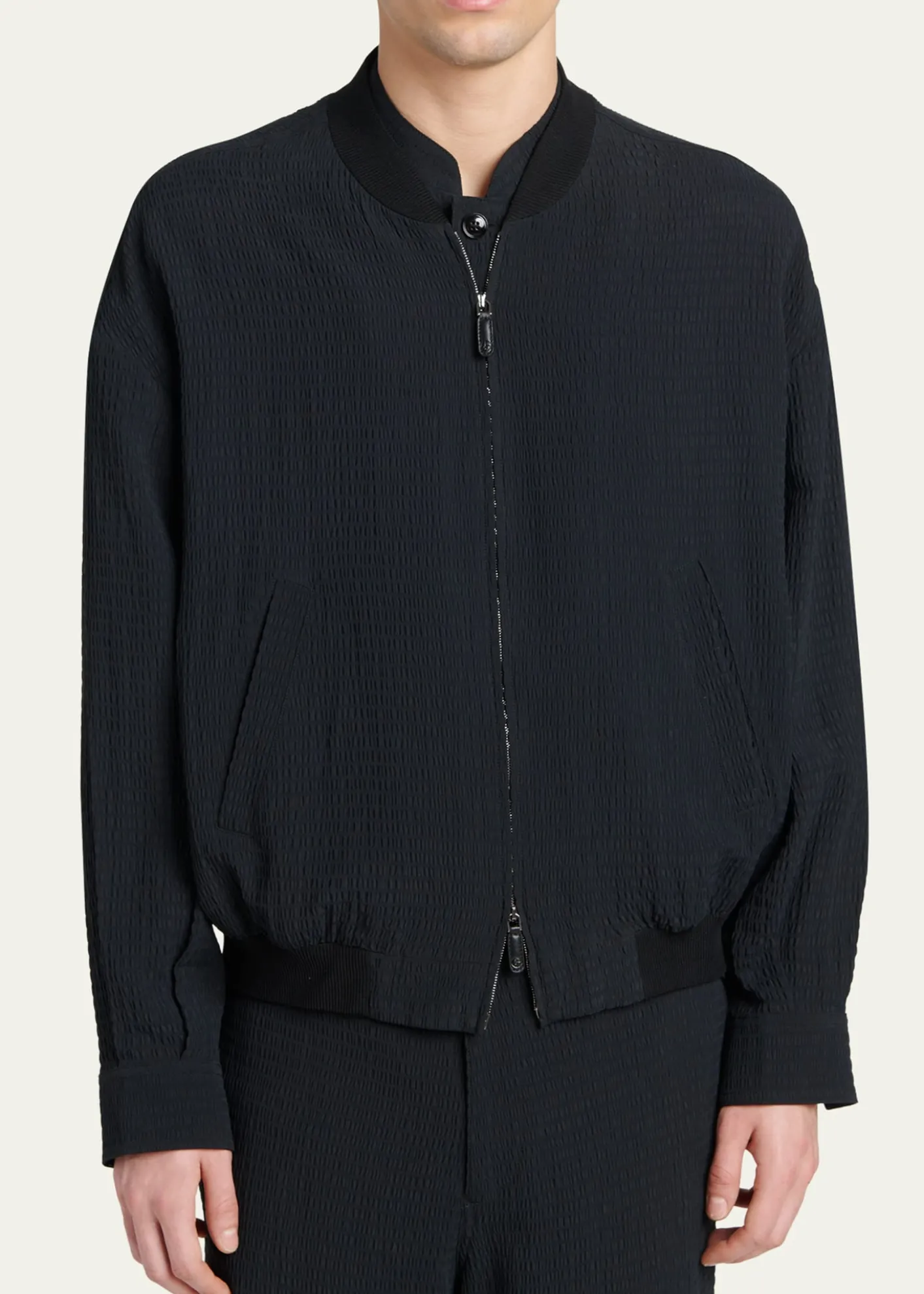 Giorgio ArmaniMen's Seersucker Full-Zip Bomber Jacket