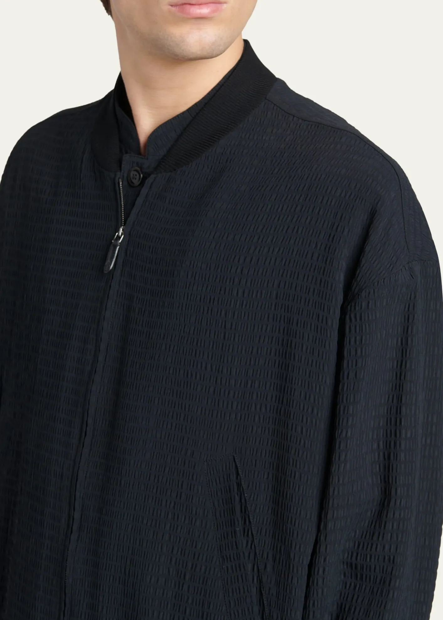 Giorgio ArmaniMen's Seersucker Full-Zip Bomber Jacket